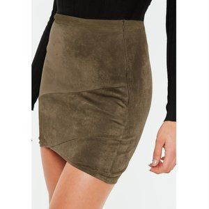 Missguided | New Olive Green Suede Faux Wrap Skirt